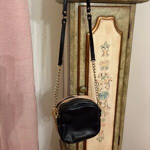 Black and Tan Crossbody Bag with Chain Strap